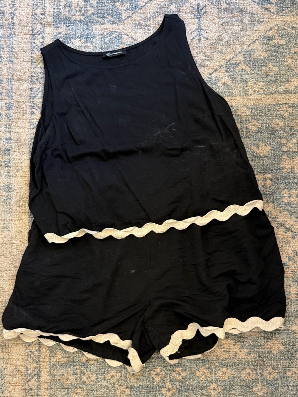 Black Scallop-Trim Shorts and Tank Set